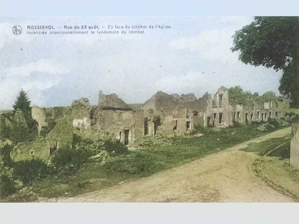 Gemeente Rossignol in puin in 1914.