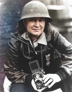 Therese Bonney wearing her medal, February 1942.