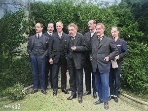 7 oktober 1925: te Locarno, de Franse delegatie. Van links naar rechts: MM. Fromageot, Briand, Berthelot.
