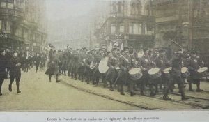 The traditional band of the 3rd Moroccan Rifle Regiment in April 1920 in Frankfurt am Main. L'Illustration 1920.